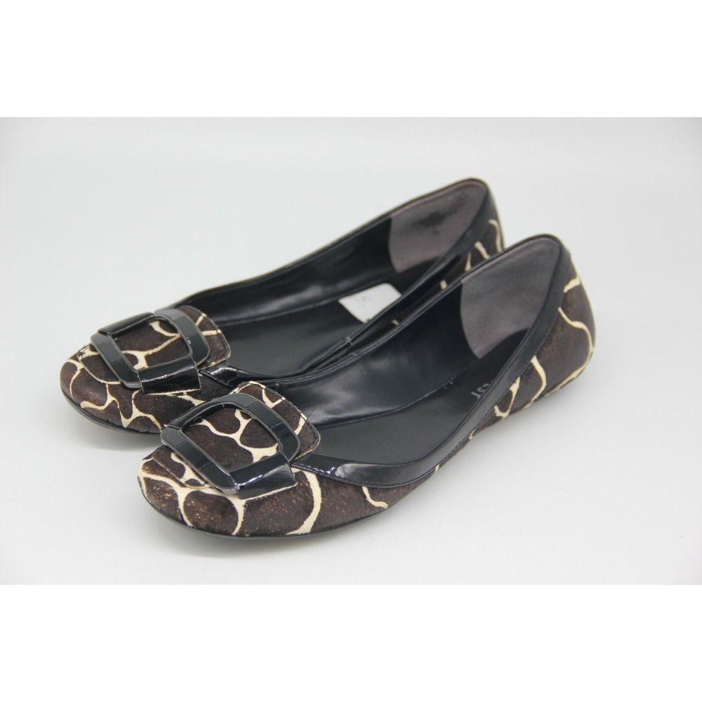 Womens Nine West Giraffe Print Flats Calf Hair Leather Buckle Flats Size 6.5M